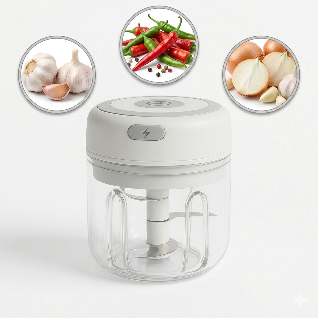 Mini Processador Elétrico USB Portátil 250 ml Triturador Alimentos Versátil Compacto Recarregável