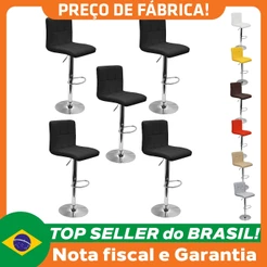 Kit 5 Banquetas Confort Gomos Estofada Couro Giratória c/ Regulagem