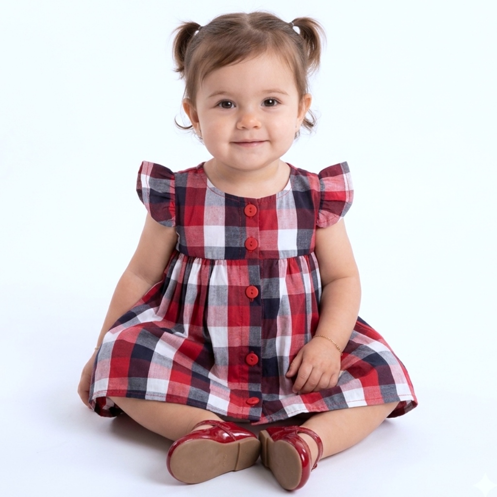 Vestido Bebê e Infantil 2 Meses a 4 Anos Festa Junina Menina Xadrez Manga Curta Luxo Mundo Nina