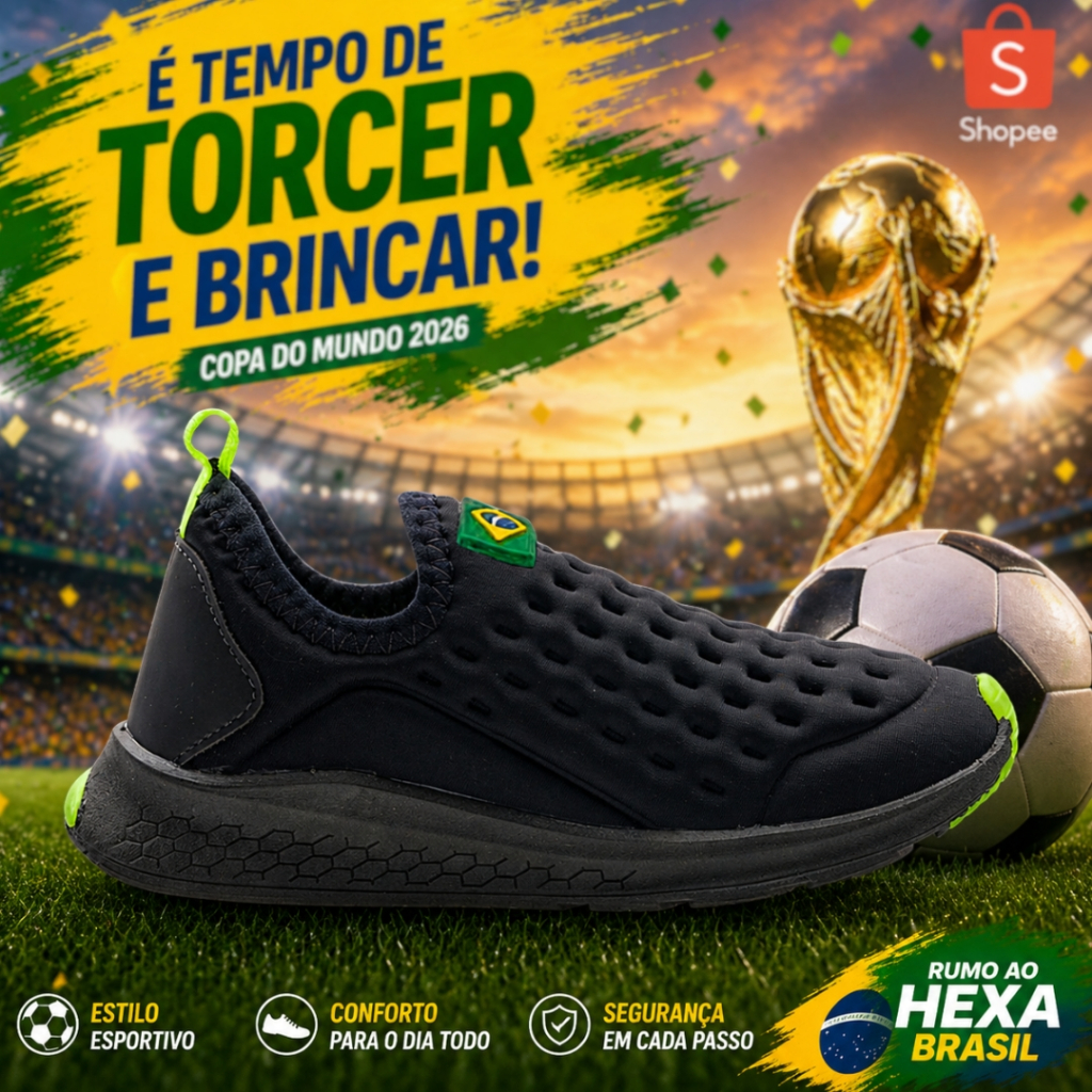 Tênis Infantil Masculino Bandeira Brasil Copa Do Mundo Calce Fácil Escolar Confortável Original Bobibu