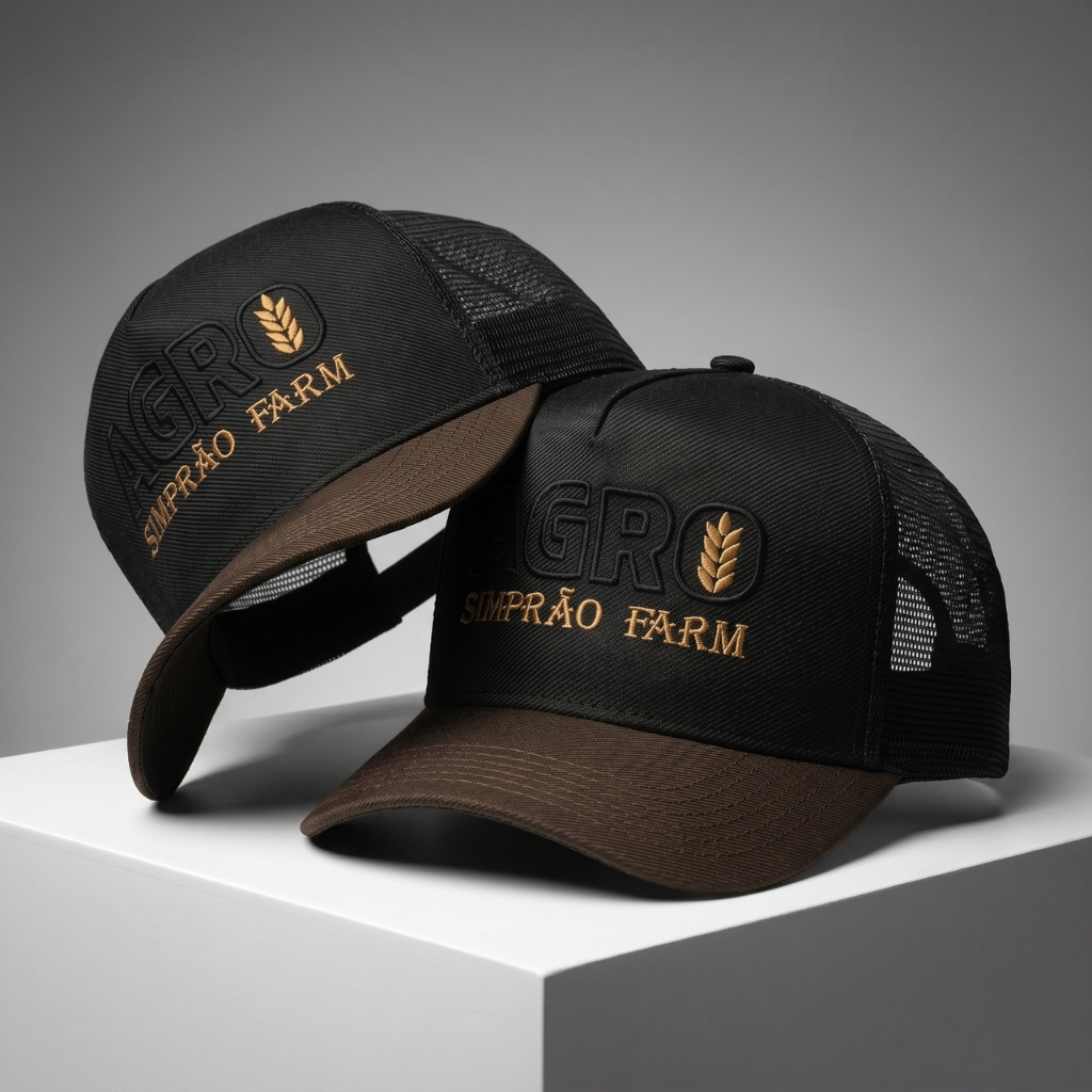 Boné Estilo Agro Masculino Bordado Simprão Farm Trucker Tela Respirável Ajustável Original Premium