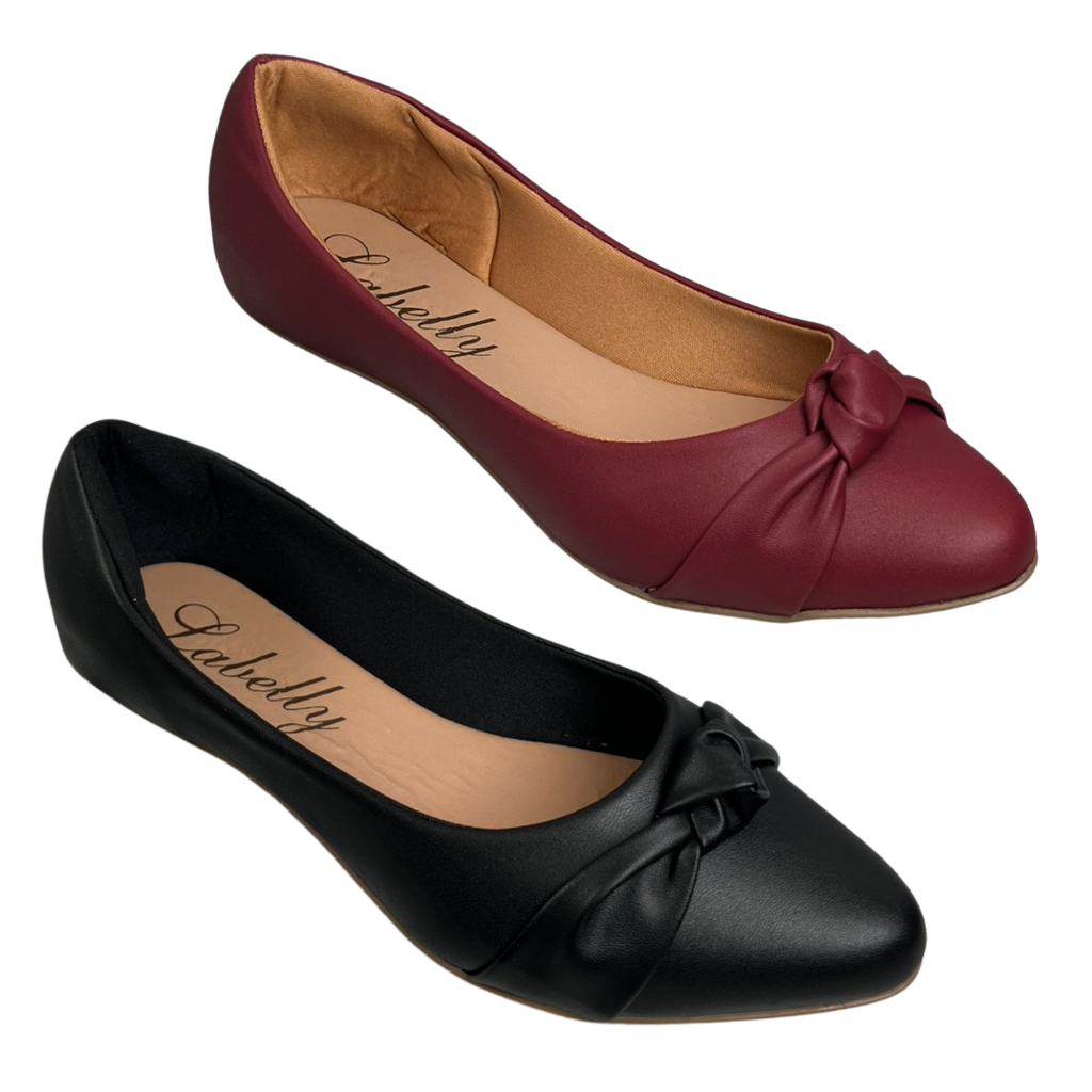 Kit 2 Pares Sapatilha Feminina Bico Fino Confortável Laço Casual Elegante Trabalho Labelly — imagem 2 de 2