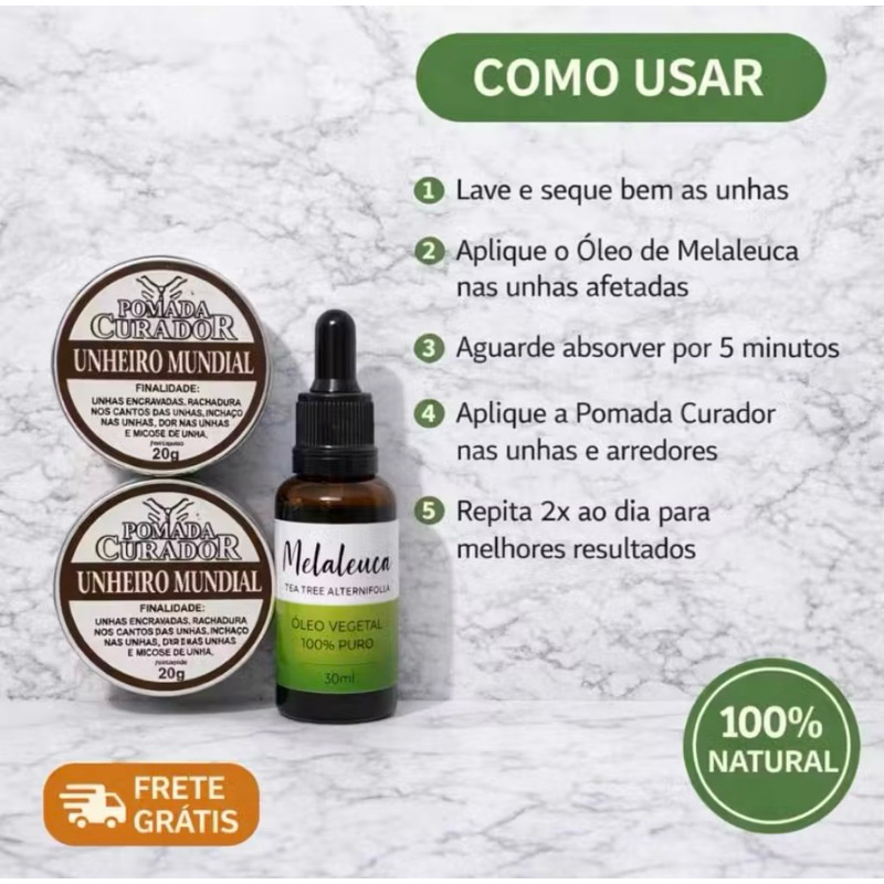 kit para as unhas - Óleo de Melaleuca 30ml + 2 Pomadas Unheiro Mundial 2x20g — imagem 2 de 2