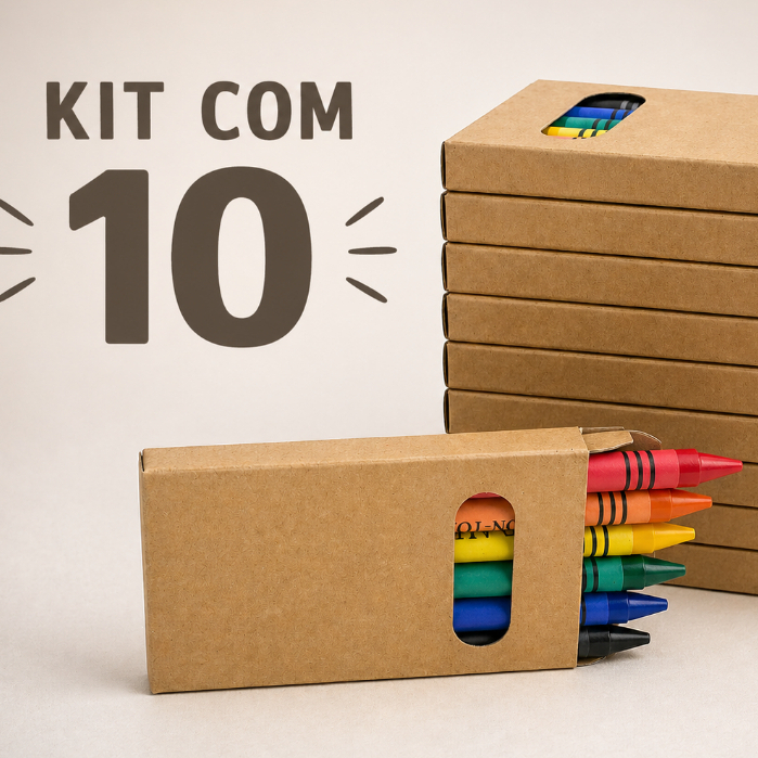 Kit 5 ou 10  Caixinhas de Giz de Cera Infantil – 6 Cores Cada – Material Escolar e Pintura Criativa