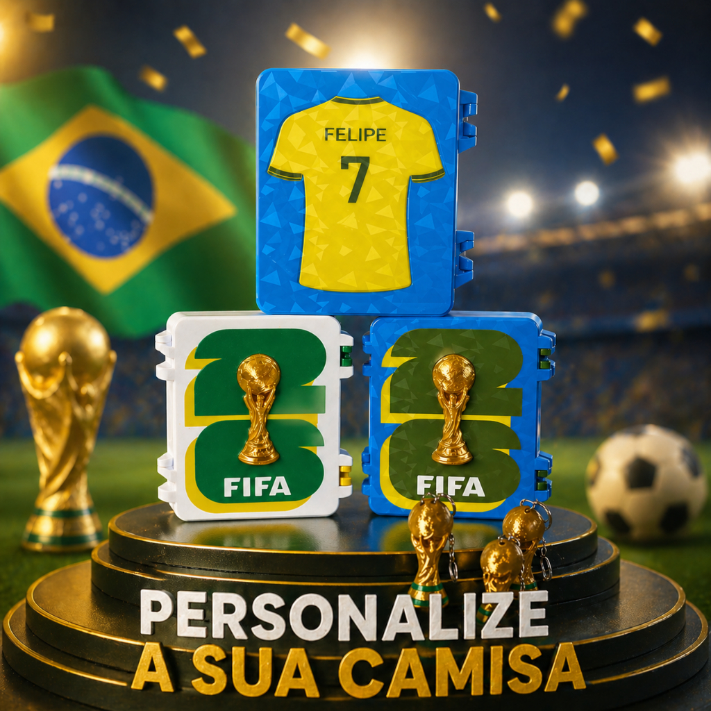 Caixa Porta Figurinha Copa do Mundo 2026 + BRINDE!! PERSONALIZE COM SEU NOME!