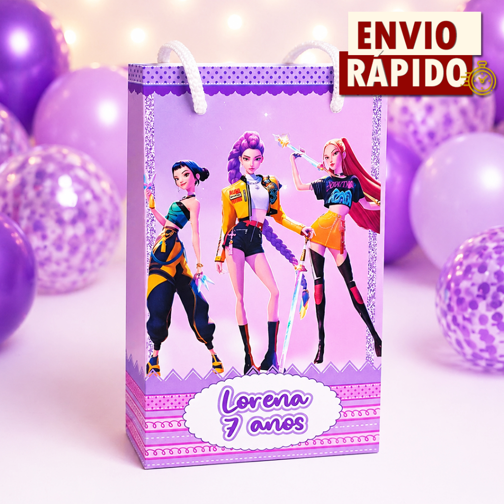 Sacolinha Personalizada P - Guerreiras K-pop Huntrix - PEGUE E MONTE- Lembrancinha Festa Aniversário