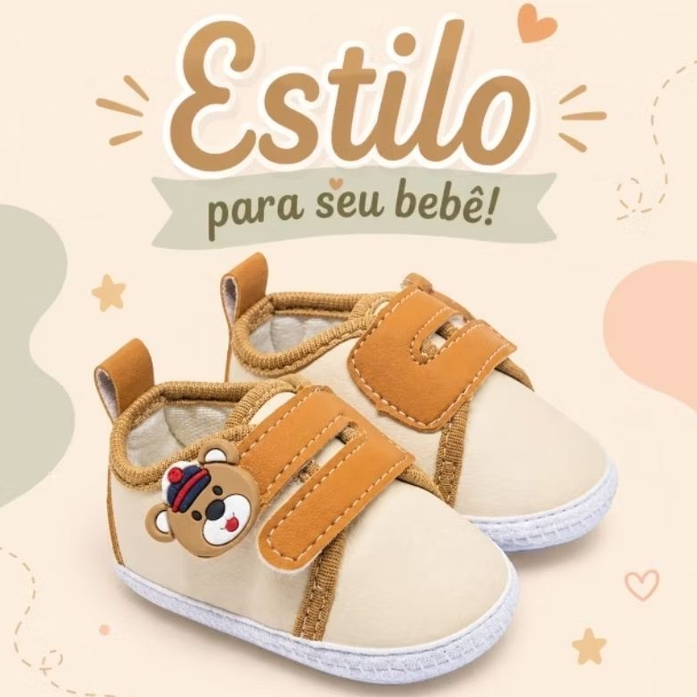 Tênis infantil Bebê Recém Nascido Confortável e Antiderrapante com Ursinho! Do 13 ao 18 ??