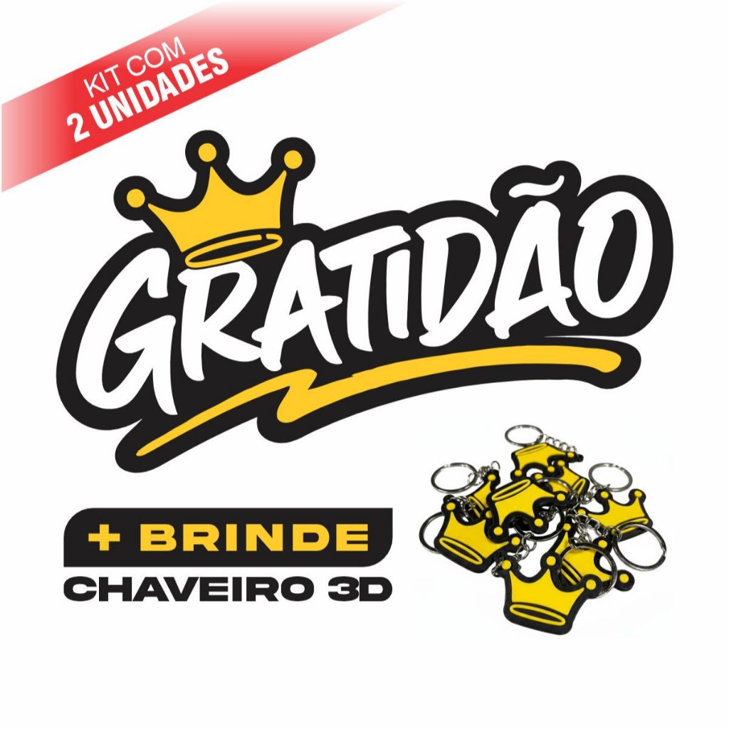 2 Adesivos Gratidão Para Carro Moto Caminhão Vinil + Chaveiro