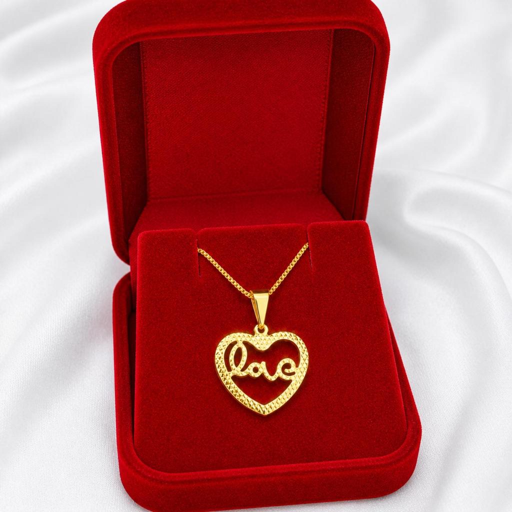 Colar Coração Love Banhado a Ouro 18k com Caixa de Veludo – Presente Romântico Dia das Mães e Dia dos Namorados
