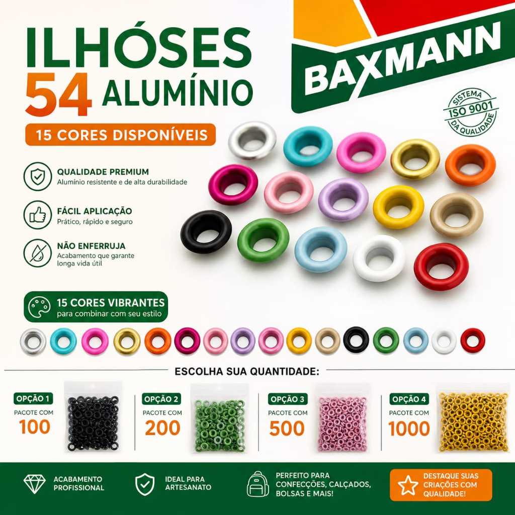 ILHOS 54 ALUMINIO COLOR - de 100, 200, 500 ou 1000 unds