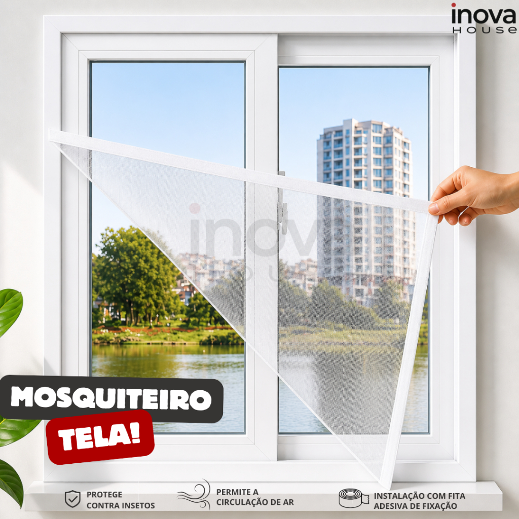 Tela Mosquiteiro 130x150cm Janela Escolha Quantidade 1,2,3 ou 5 Com Fecho Contato e Fita Dupla Face