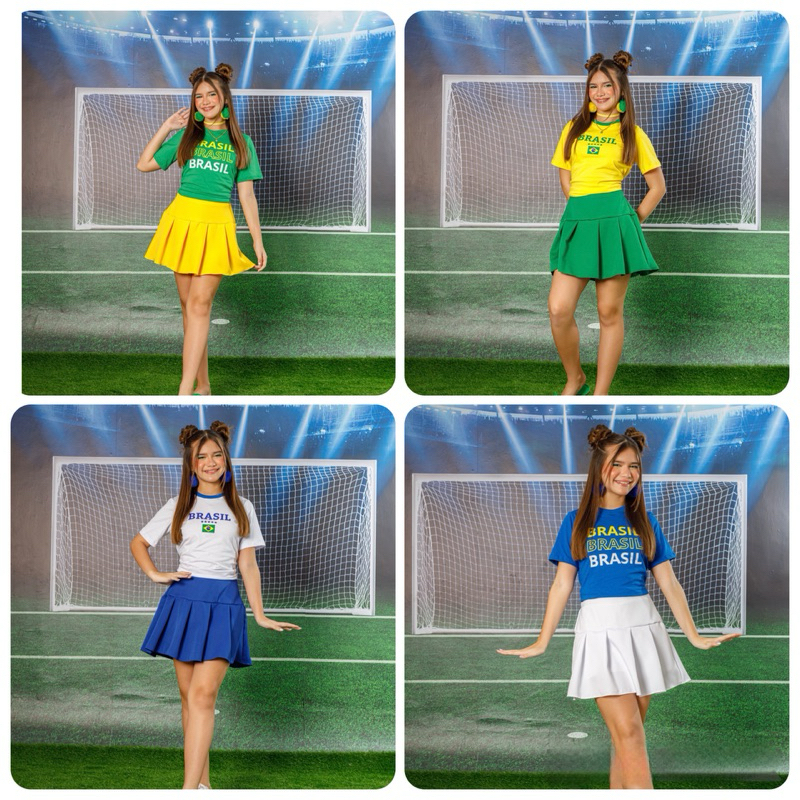 Conjunto infantil juvenil Brasil roupa menina blusa + shorts saia