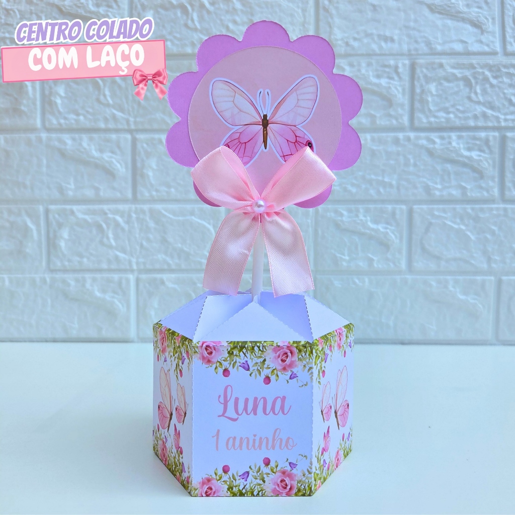 Centro De Mesa Borboleta Rosa | Personalizados Jardim Das Borboletas | Lembrancinha | Aniversário