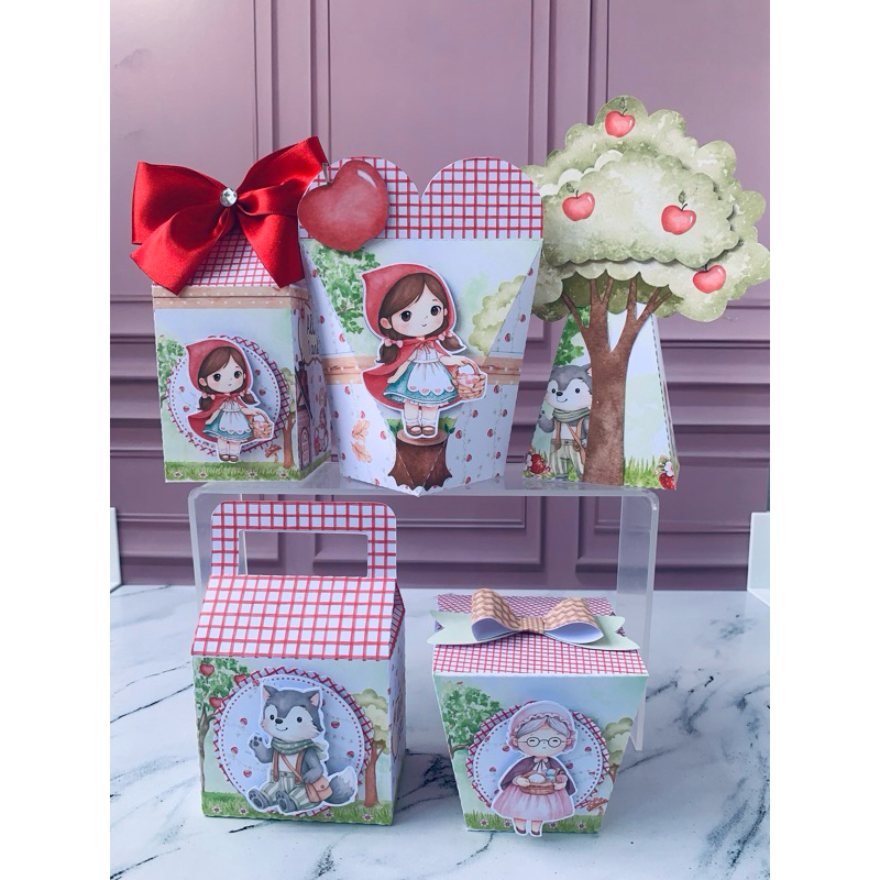 kit caixinhas personalizadas, chapeuzinho vermelho aquarela. mimo, lembrancinha  ,infantil ,aniversario e decoração