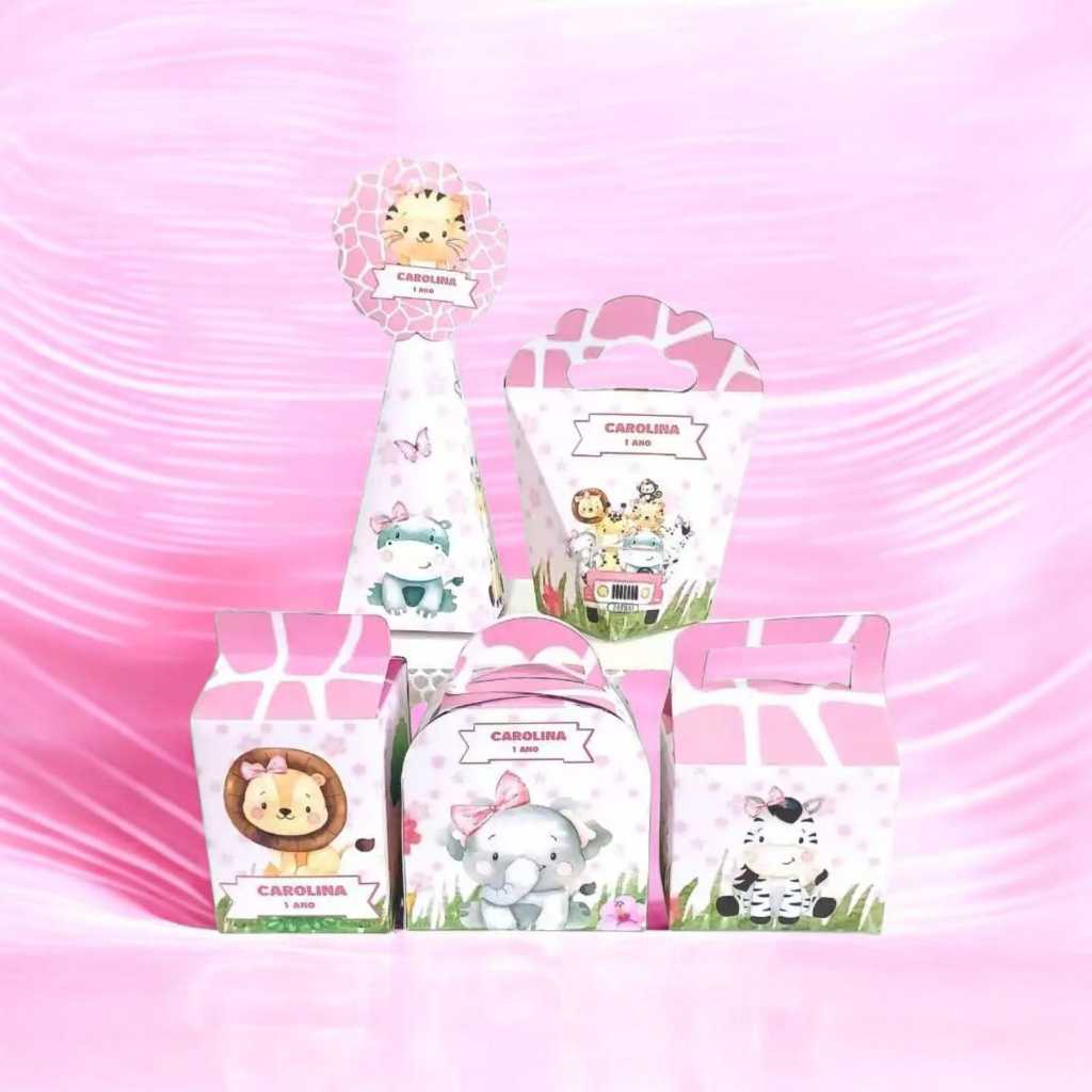 Kit Caixinhas Personalizadas Safari Menina Festa Aniversário Lembrancinhas Personalizados