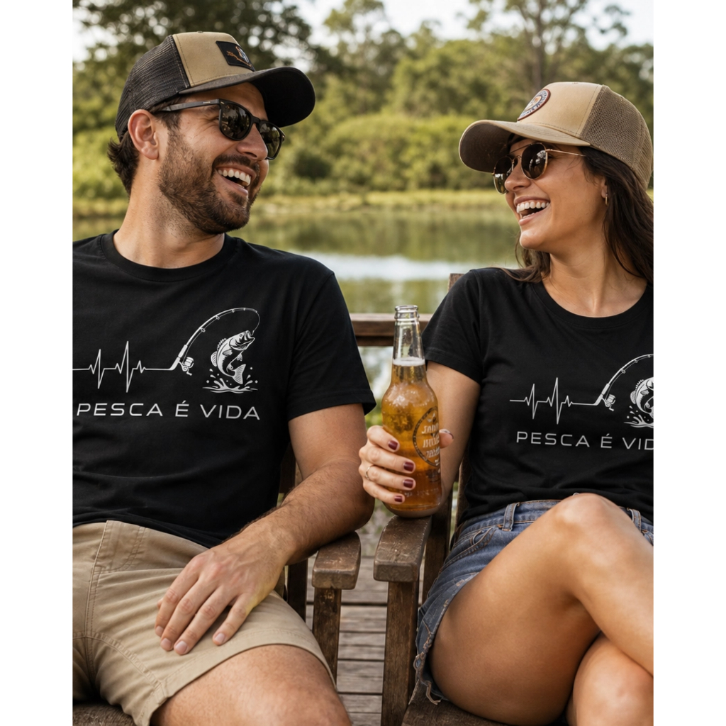 Camiseta-pescaria-casal- unisex100% Algodão-Confortável-Caimento Perfeito-qualidade-feminino-masculino
