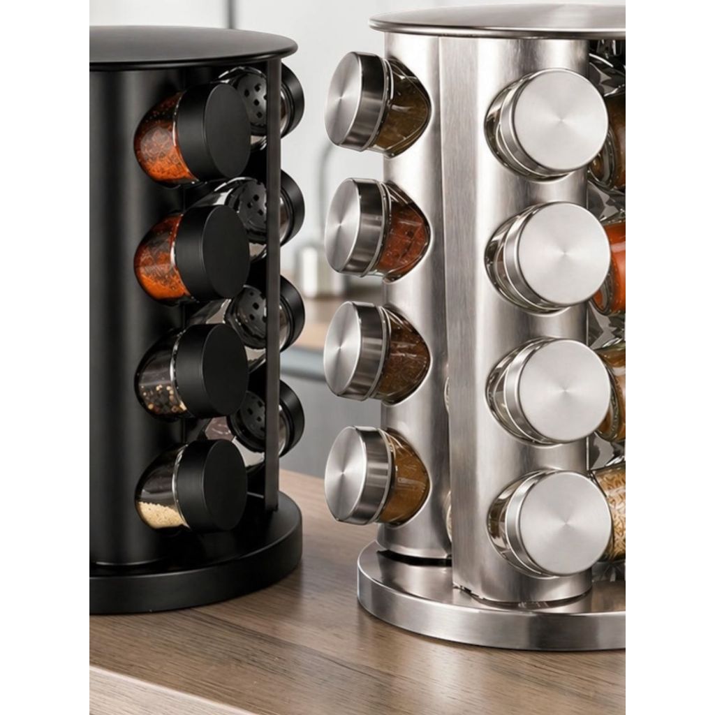 Porta Temperos Giratório 16 Potes Inox  Organizador Cozinha 360° Suporte Condimentos Premium Luxo