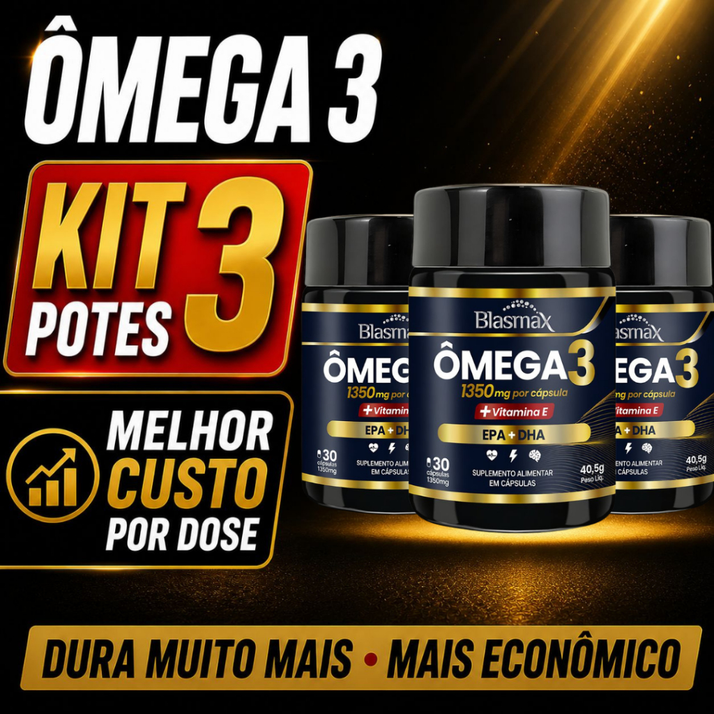 Kit 3 Ômega 3 1350mg EPA DHA Vitamina E - Uso Contínuo - 90 Cápsulas Óleo de Peixe Blasmax Original