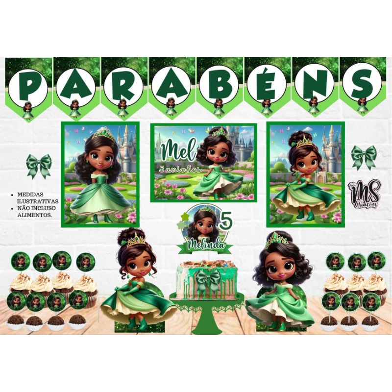 Kit Festa Princesa Tiana Baby | Personalizado Só um Bolinho | Mesversário Aniversário | 40 itens | Decoração