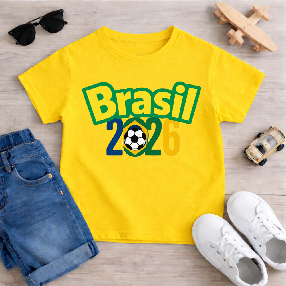 Camisa Camiseta Infantil Unissex Brasil 100%Algodão Copa Do Mundo 2026