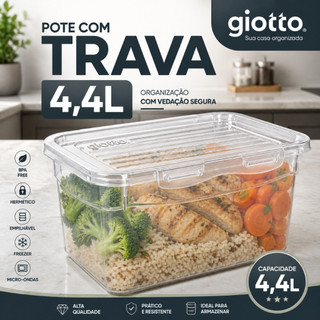Pote Com Tampa Trava 4,4L Transparente Armazenamento de alimentos cozinha frezeer micro o…