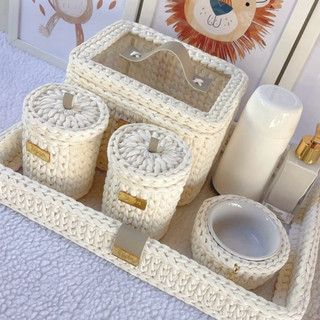 kit higiene do bebê 6 peças crochê em fio de malha base acrilica Organizador de quarto | Maternidade