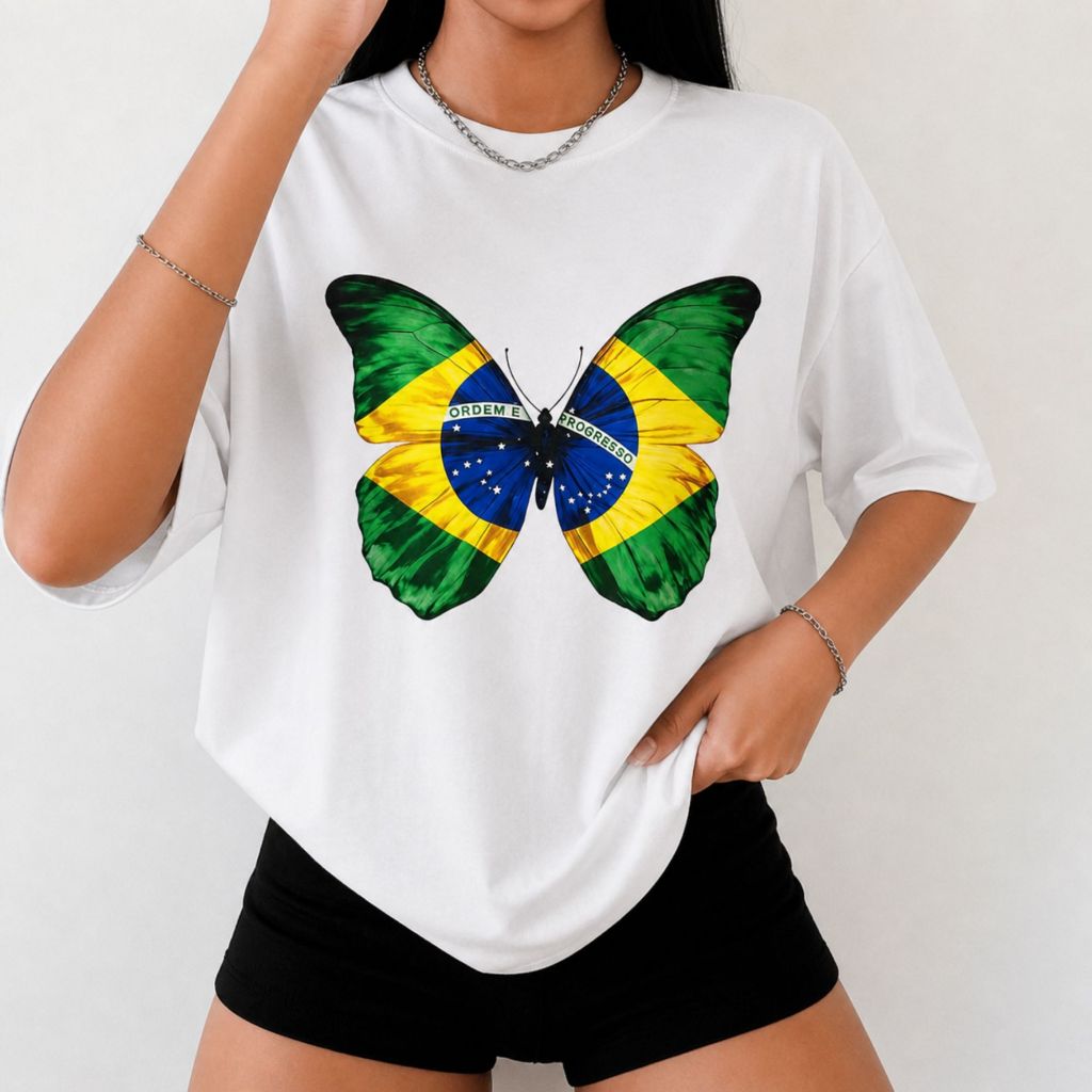 Camiseta Estampada Brasil 100% Algodão Camisa Copa do Mundo Bandeira Brasil Futebol Torcida Casual
