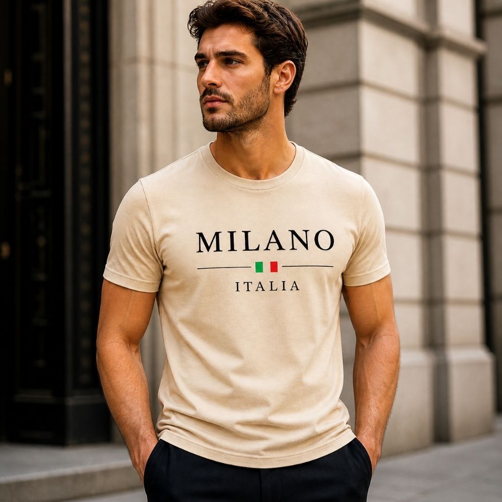 Camiseta Milano Italia Masculina Estilosa Camisa Premium Algodão Moda Masculina Casual Elegante