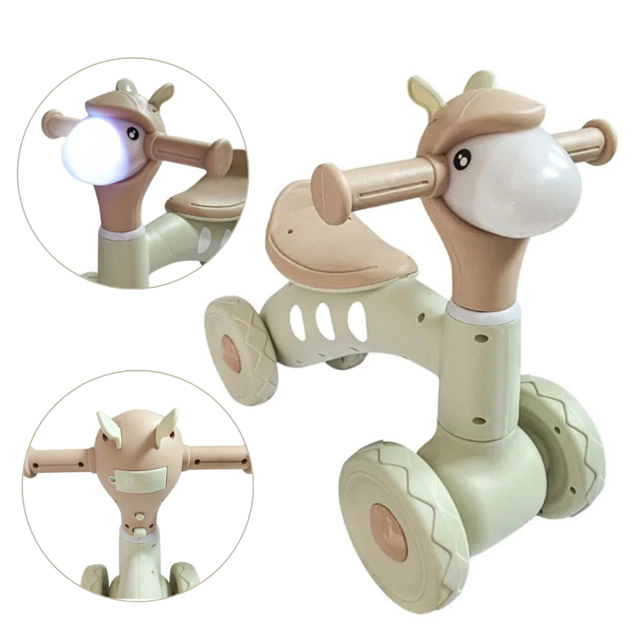 Bicicleta Balance Bike Cordeirinho 4 Rodas Com Luz Sem Pedal - Unitoys