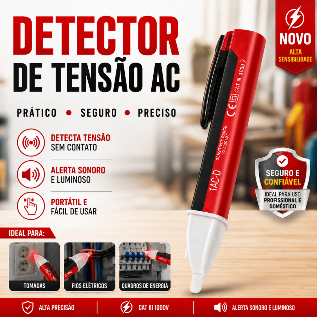 Caneta Detectora de Tensão Alerta Sonoro Medidor de Energia Elétrica Precisão