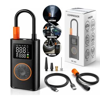 Mini Compressor De Ar Digital Portátil Recarregável Usb-c Calibrador Pneu Moto Carro Bike Bola + Função Powerbank 80W
