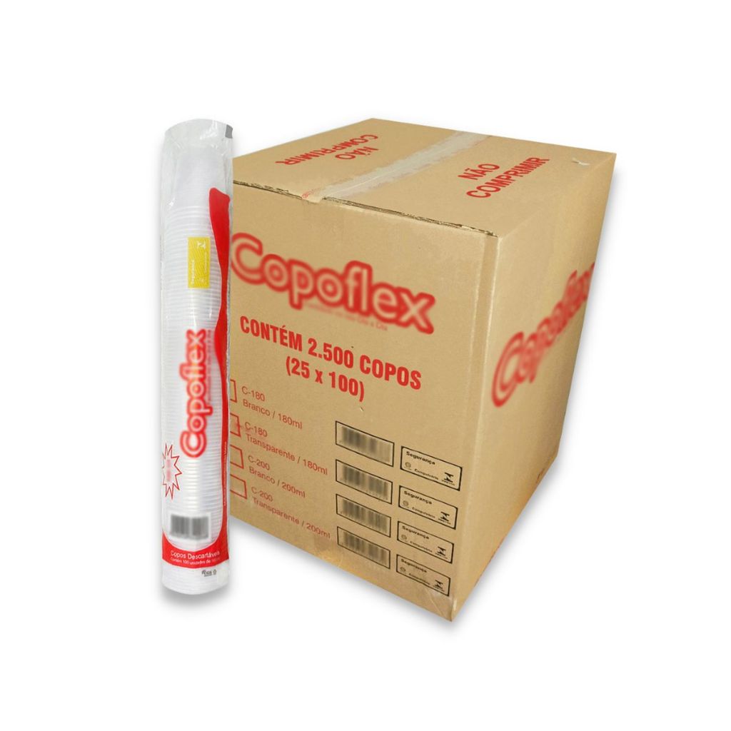 Copo De Plastico Descartável 200ml Transparente 25X100 Caixa 2500 Unidades