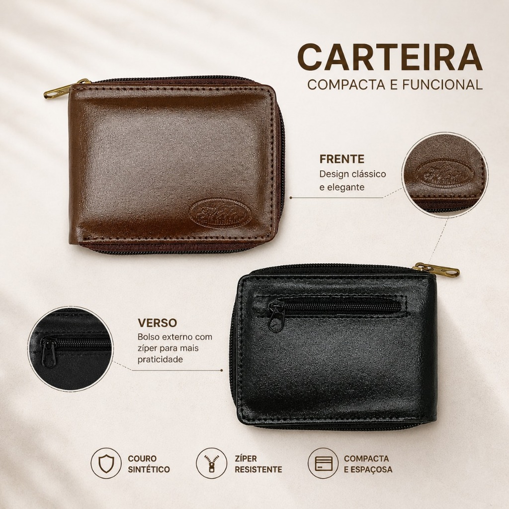 Carteira Masculina João Slim com Porta Documento Zíper — imagem 2 de 2