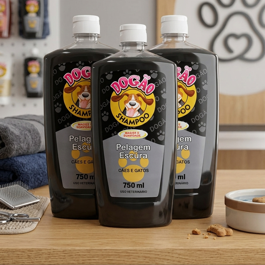 Kit Shampoo para Cães Pelo Escuro Dogão 3x750ml Hidratação e Brilho Limpeza e Realce da Cor
