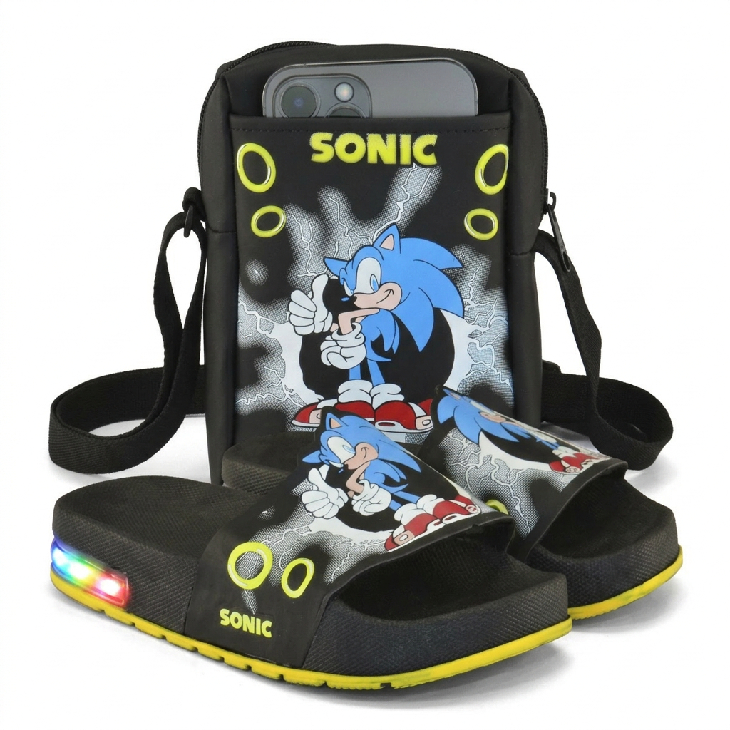 Kit Chinelo Infantil LED com Bolsa | Super Promoção