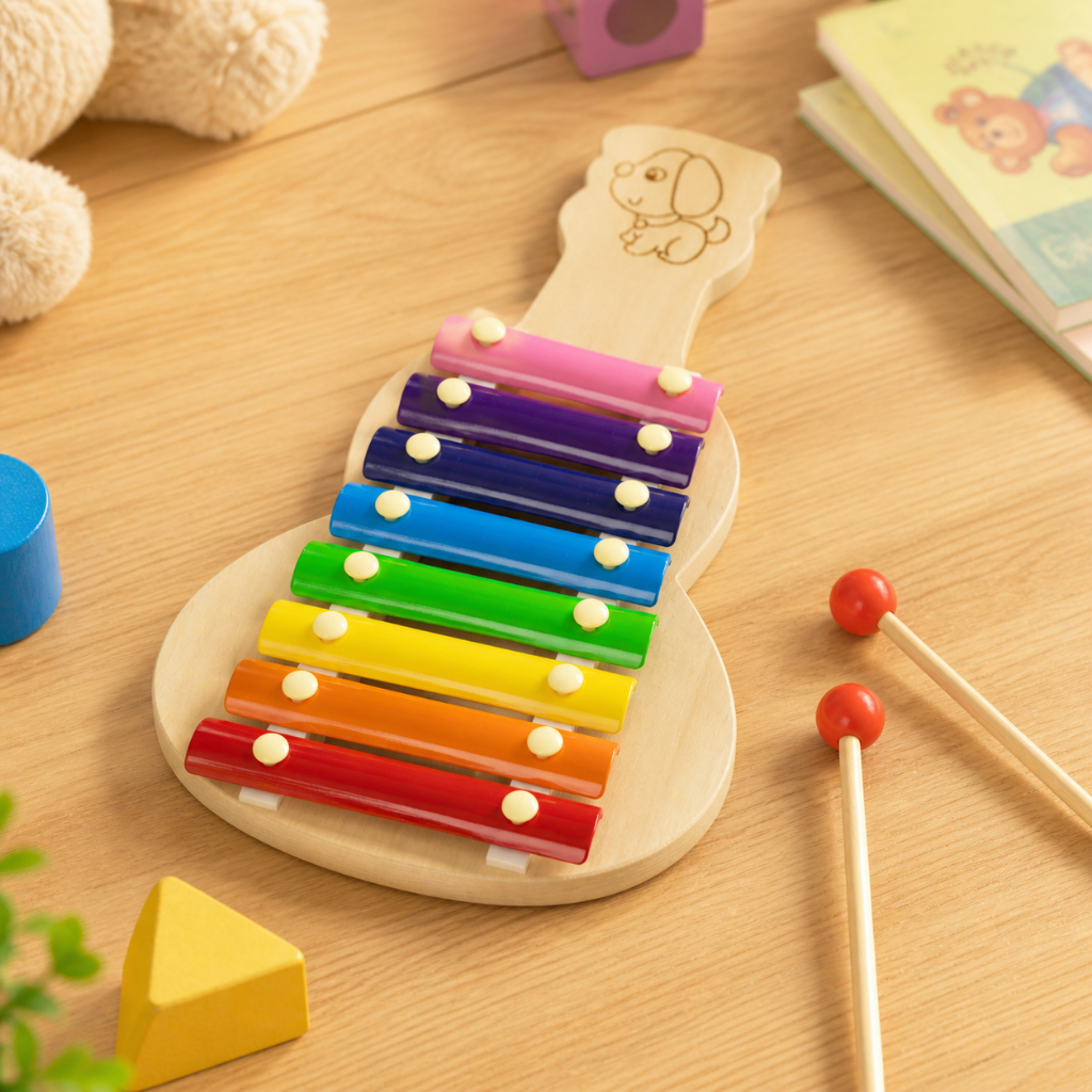 Brinquedo Educativo Pedagógico Montessori Coordenação Autismo Xilofone Madeira Teclado Musical Didático Violão