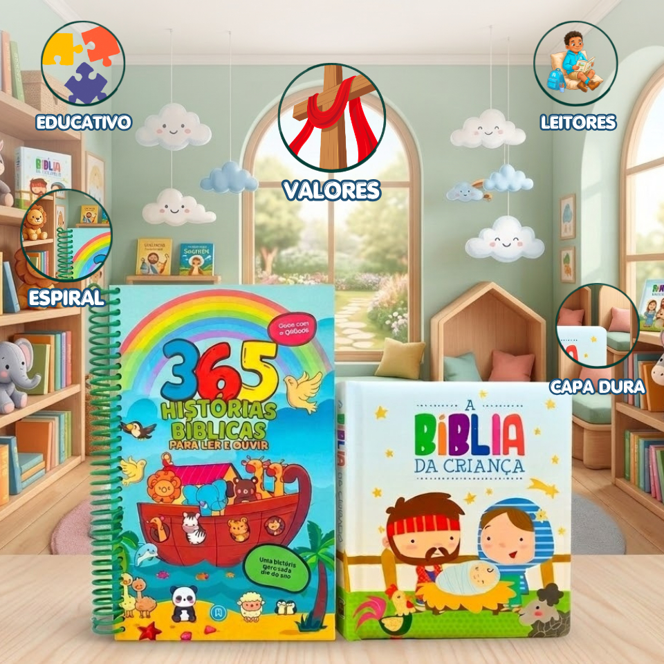 Kit C/2 Livros / 365 Histórias Bíblicas + A Bíblia da Criança 