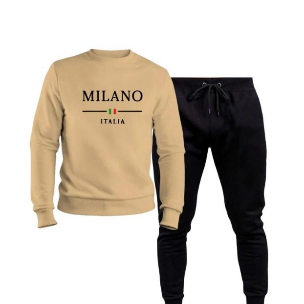 Conjunto Moletom Unissex Milano Calça e Blusa Gola Redonda Masculino Feminino Algodão