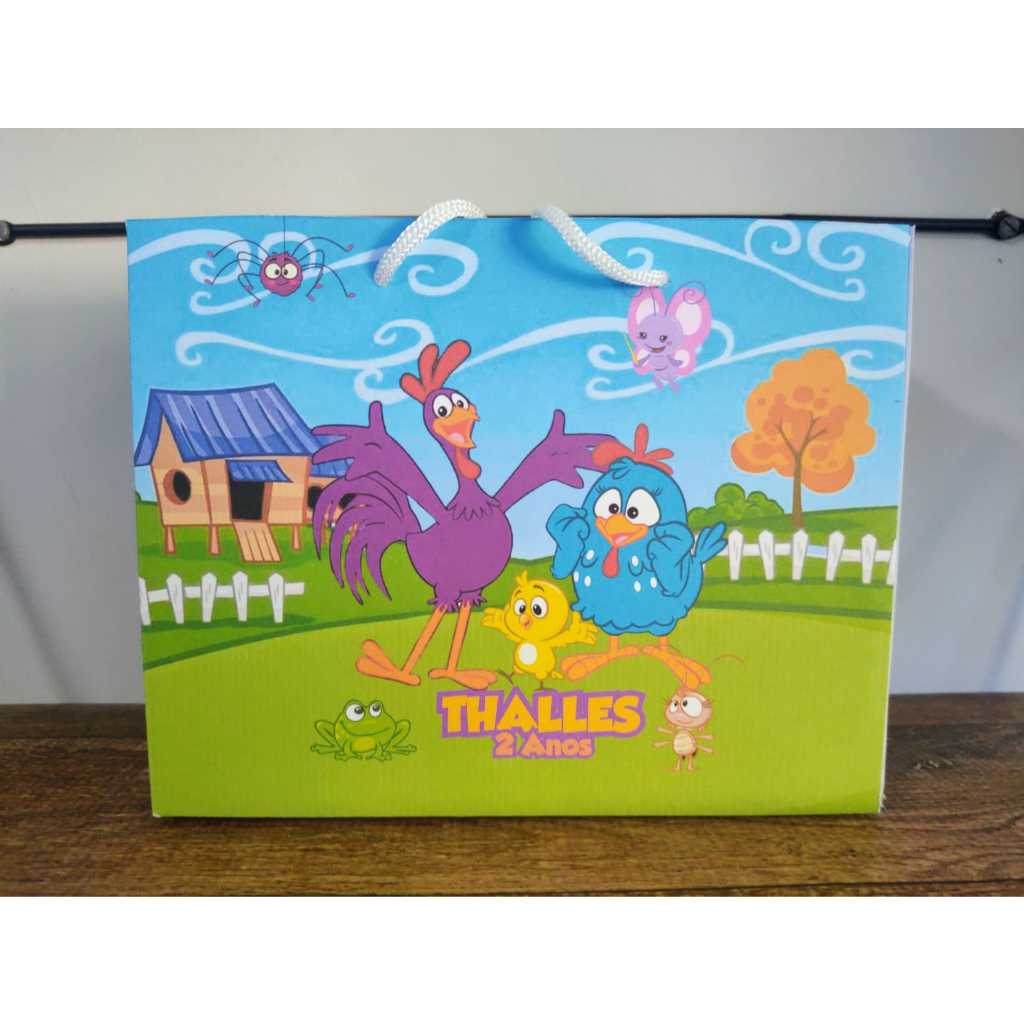 Sacolinhas personalizadas PEGUE E MONTE Galinha Pintadinha Azul Tamanho M lembrancinha aniversário infantil