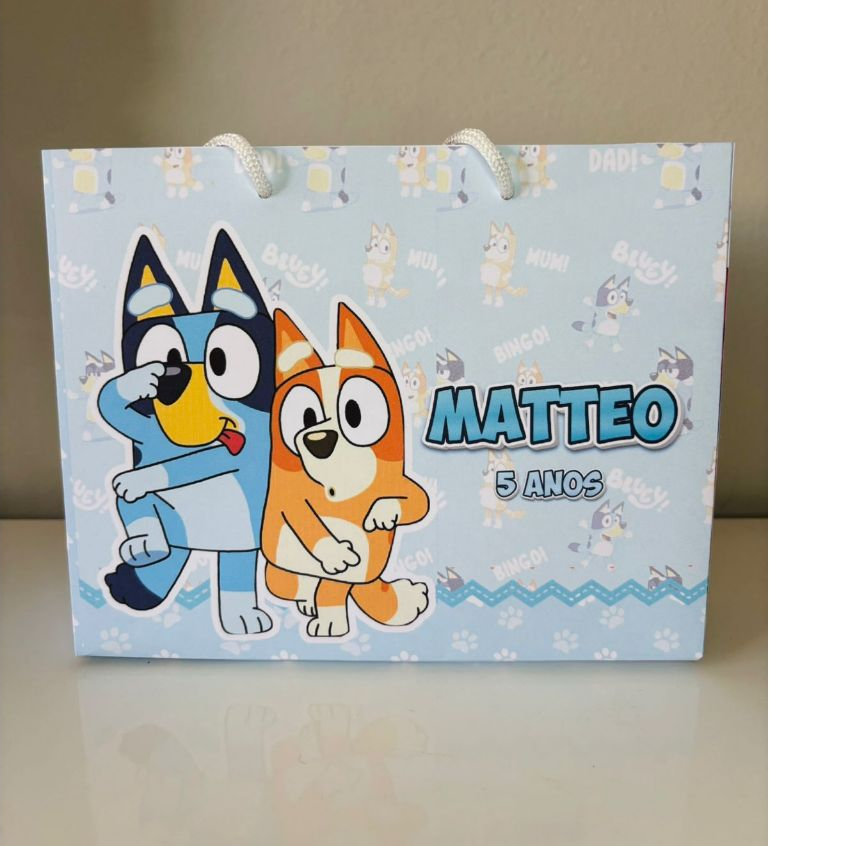 Sacolinhas personalizadas PEGUE E MONTE Bluey Tamanho M lembrancinha aniversário infantil