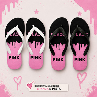 chinelo black pink -tira grossa