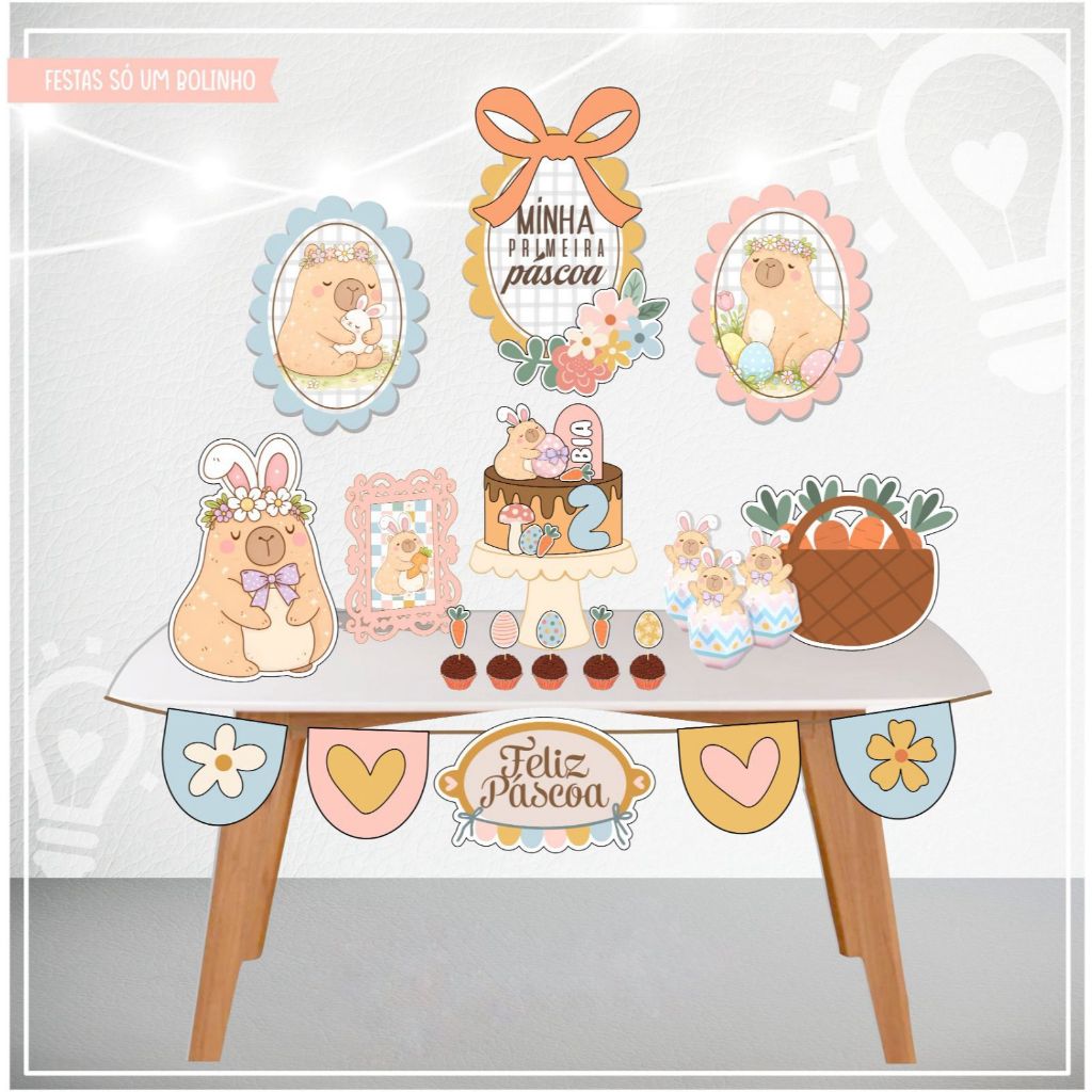 Kit Festa Pascoa Capivara Personalizado Só um Bolinho Mesversário Aniversário Lembrancinha Casa Escola