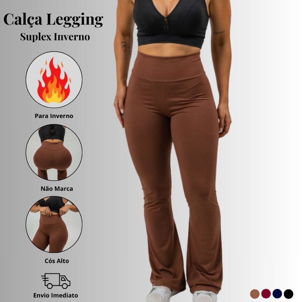 CALÇA LEGGING FEMININA FLARE BAILARINA Modela Bumbum Cintura Alta Boca de Sino Dia dos Namorados