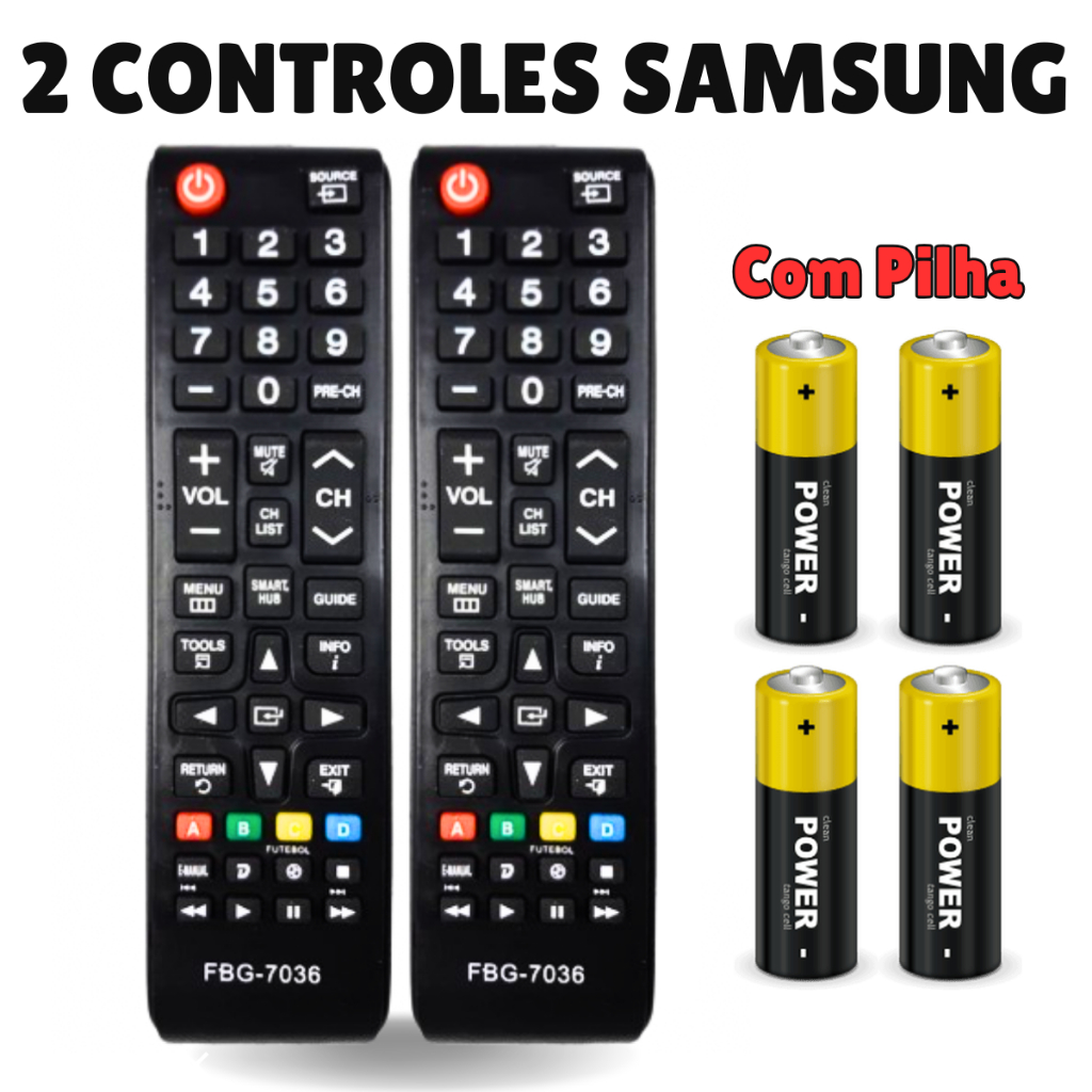 Kit 2 Controles Remoto Compatível Samsung Smart TV 4K QLED Crystal BN59 Universal + 4 Pilhas Grátis