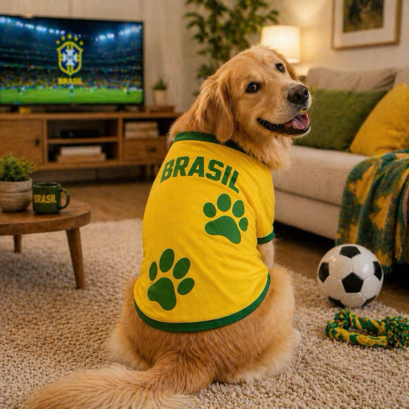 🐶 Camisa do Brasil para Cachorro e Gato 🇧🇷 | Roupa Pet Copa do Mundo | Conforto e Estilo  Deixe seu pet no clima de torc