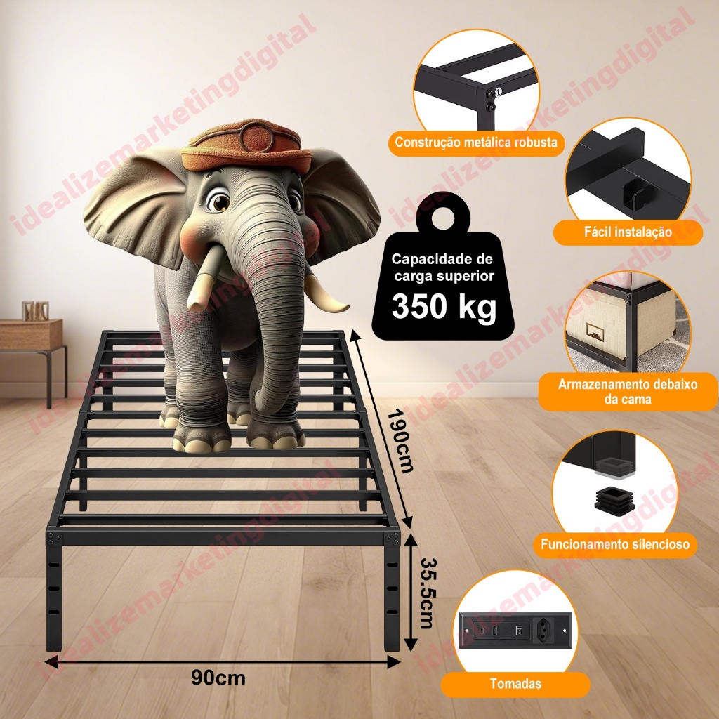 Estrutura Cama Metal Solteiro Com Tomada,usb+type-c,350kg · foto 2