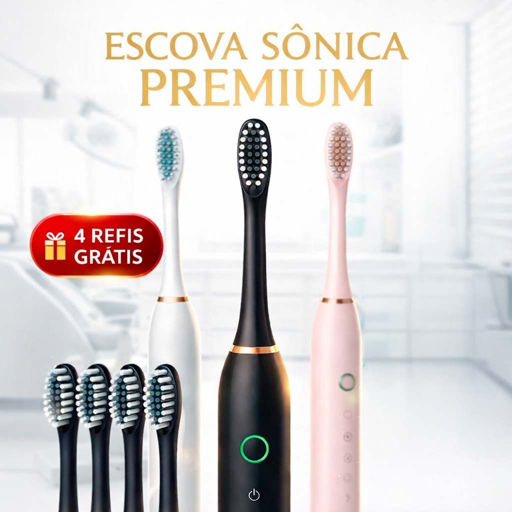 Escova de Dentes Elétrica 2un. ou 1un. - Recarregável + 4 Refis Grátis - 6 Modos Limpeza IPX7