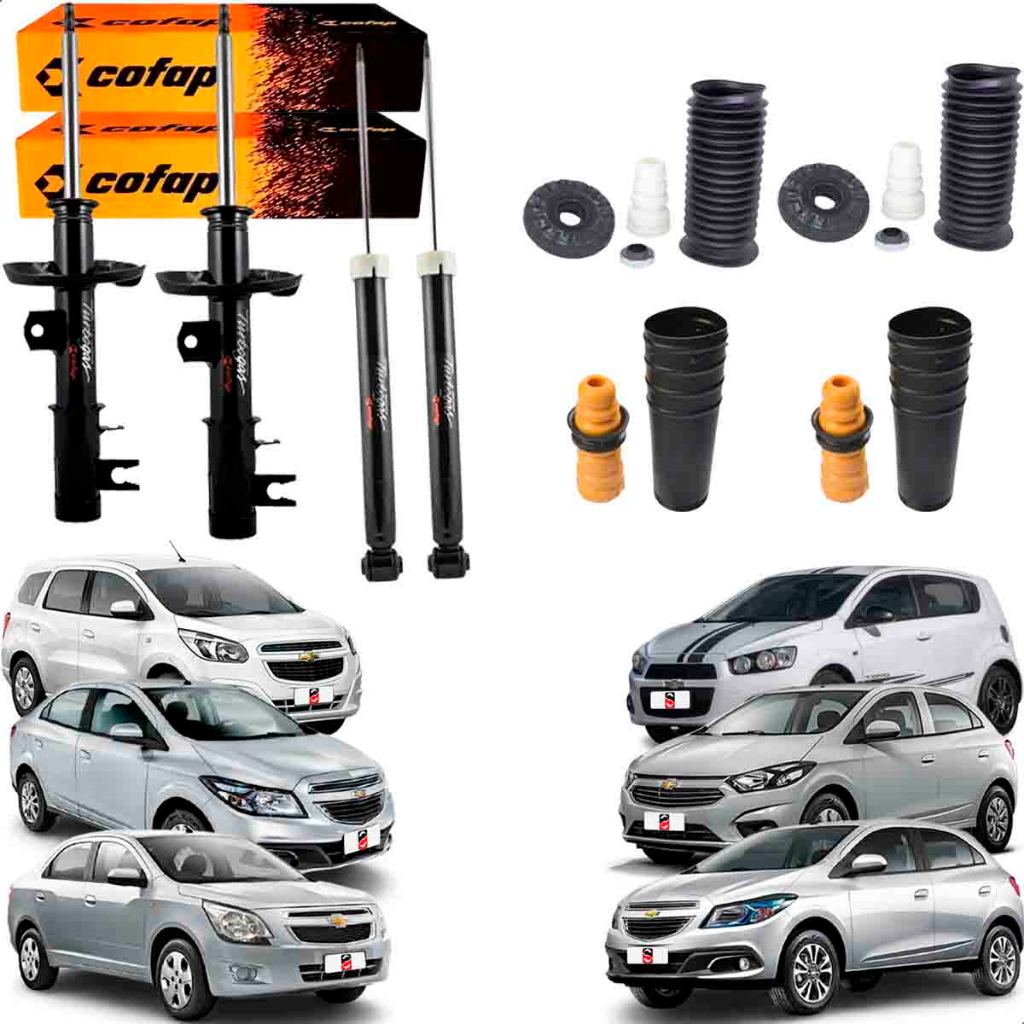 Kit 4 amortecedor + kit batente Cobalt Onix Spin Prisma Joy.