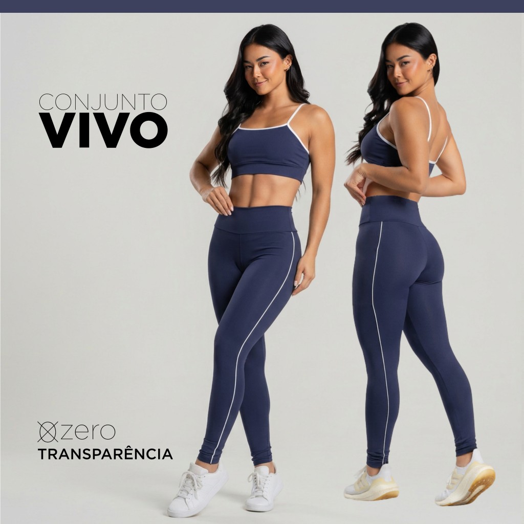 Conjunto Fitness Feminino Vivo Calça Legging + Top Academia ZERO Transparência Cintura Alta · foto 2