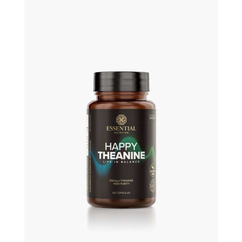 Happy Theanine Essential Nutrition - 250mg de L-Teanina por dose - 60 doses - Equilibrio e bem estar